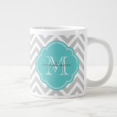 Gray en Turquoise Chevron Aangepast monogram Grote Koffiekop (Rechts)