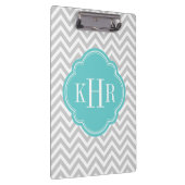 Gray en Turquoise Chevron Aangepast monogram Klembord (Rechts)