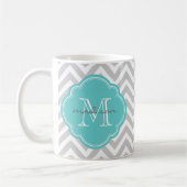 Gray en Turquoise Chevron Aangepast monogram Koffiemok (Links)
