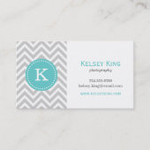 Gray en Turquoise Chevron Aangepast monogram Visitekaartje (Voorkant)