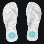 Gray en Turquoise Floral Damask Monogram Teenslippers<br><div class="desc">Aangepast gedrukte flip flop sandalen met een stijlvol elegant floral damask patroon en uw aangepaste monogram of andere tekst in een cirkelvormig lijst. Klik aanpassen het om tekstdoopvonten en kleuren te veranderen of uw eigen afbeeldingen toe te voegen om unieke één van een soortontwerp te creëer!</div>