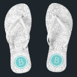 Gray en Turquoise Floral Damask Monogram Teenslippers<br><div class="desc">Aangepast gedrukte flip flop sandalen met een stijlvol elegant floral damask patroon en uw aangepaste monogram of andere tekst in een cirkelvormig lijst. Klik aanpassen het om tekstdoopvonten en kleuren te veranderen of uw eigen afbeeldingen toe te voegen om unieke één van een soortontwerp te creëer!</div>
