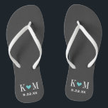 Gray en Turquoise Modern Wedding Monogram Teenslippers<br><div class="desc">Aangepast gedrukte flip flop sandalen gepersonaliseerd met een schattig hart en je monogram initialen en trouwdatum. Klik aanpassen het om tekstdoopvonten en kleuren te veranderen of uw eigen afbeeldingen toe te voegen om unieke één van een soortontwerp te creëer!</div>