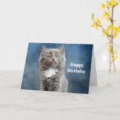 Gray en White Kitten Photo Birthday Kaart (Gele Bloem)