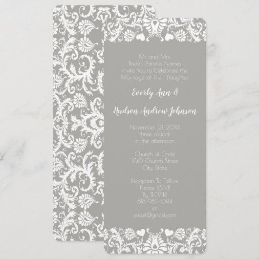 Gray en White Lace Floral Damask Wedding Kaart (Voorkant / Achterkant)