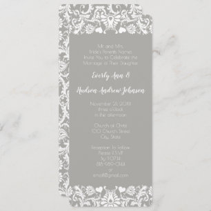 Gray en White Lace Floral Damask Wedding Kaart