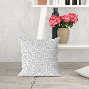 Gray en White Quatrefoil Patroon Kussen