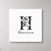 Gray en zwart Floral Monogram Letter H Aangepast Canvas Afdruk (Voorkant)