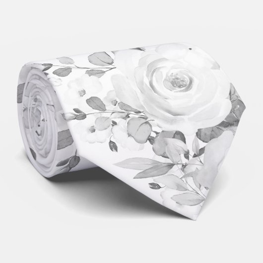 Gray Eucalyptus White Peony Wedding Floral Stropdas (Opgerold)