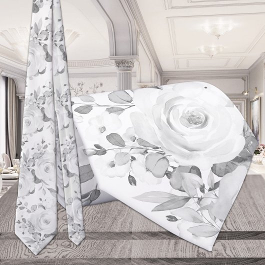 Gray Eucalyptus White Peony Wedding Floral Stropdas