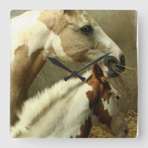 Gray Eventing Horse Wall Clock Vierkante Klok