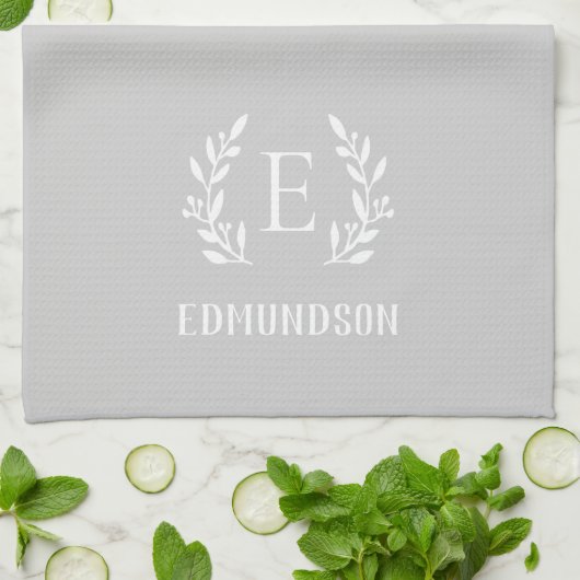 Gray Farmhouse Branch Monogram | Bewerkbare kleure Theedoek (Gevouwen)