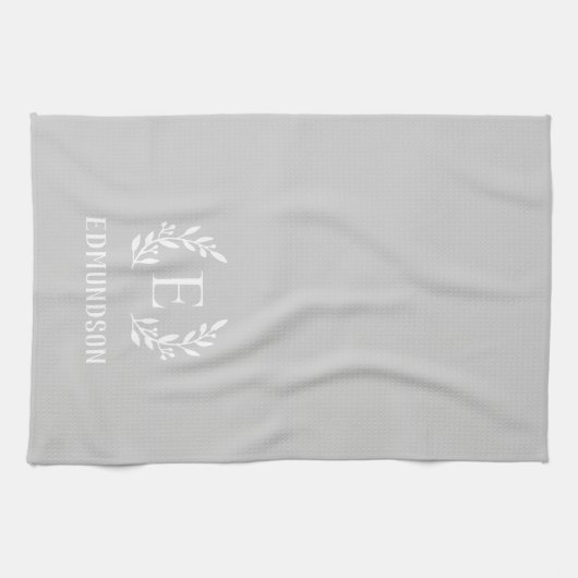 Gray Farmhouse Branch Monogram | Bewerkbare kleure Theedoek (Horizontaal)