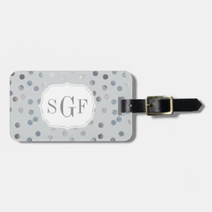 Gray Faux Silver Glitter City Stippen Monogram Bagagelabel