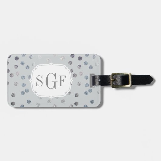 Gray Faux Silver Glitter City Stippen Monogram Bagagelabel (Voorkant horizontaal)