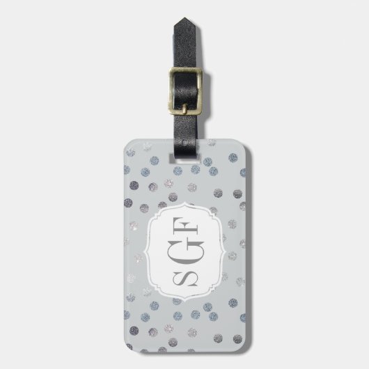 Gray Faux Silver Glitter City Stippen Monogram Bagagelabel (Voorkant verticaal)