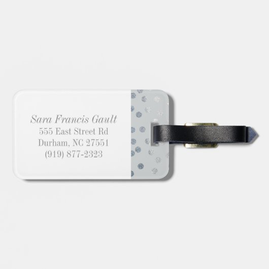 Gray Faux Silver Glitter City Stippen Monogram Bagagelabel (Achterkant horizontaal)