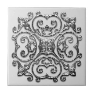 Gray Faux Silver Medallion keramische Tegel Tegeltje