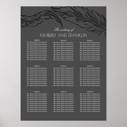 Gray Feathers Elegant Chic Wedding Seating Charts Poster (Voorkant)