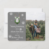 Gray Festive Reindeer Holiday Fotokaart Feestdagenkaart (Voorkant)