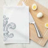 Gray Fleur de Lis Kitchen Towel Theedoek (Quarter Fold)