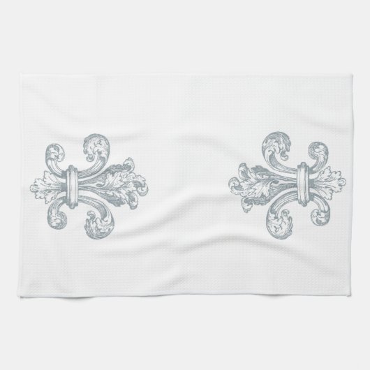 Gray Fleur de Lis Kitchen Towel Theedoek (Horizontaal)