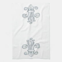 Gray Fleur de Lis Kitchen Towel