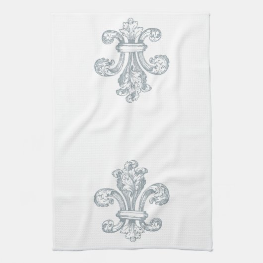 Gray Fleur de Lis Kitchen Towel Theedoek (Verticaal)
