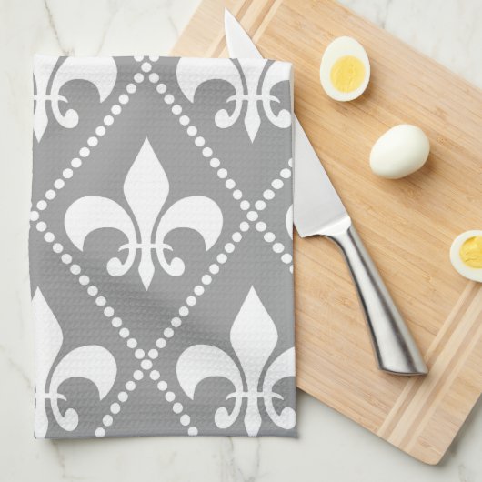 Gray Fleur de Lis Theedoek (Quarter Fold)