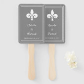 Gray Fleur de Lis Wedding Hand Fans Handwaaier (Voorkant en achterkant)