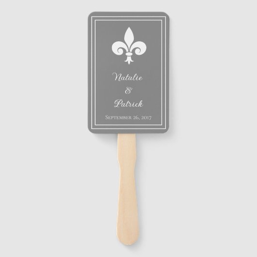 Gray Fleur de Lis Wedding Hand Fans Handwaaier (Achterkant)