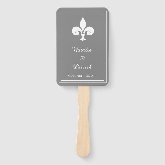 Gray Fleur de Lis Wedding Hand Fans Handwaaier (Voorkant)