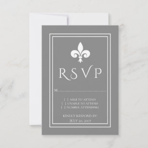 Gray Fleur de Lis Wedding RSVP-kaart RSVP Kaartje