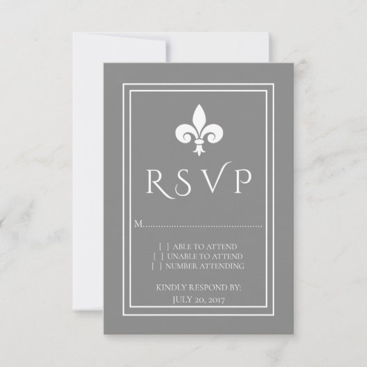 Gray Fleur de Lis Wedding RSVP-kaart RSVP Kaartje (Voorkant)