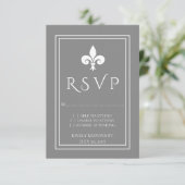 Gray Fleur de Lis Wedding RSVP-kaart RSVP Kaartje (Staand voorkant)