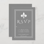 Gray Fleur de Lis Wedding RSVP-kaart RSVP Kaartje (Voorkant / Achterkant)