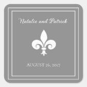 Gray Fleur de Lis Wedding Stickers (Voorkant)