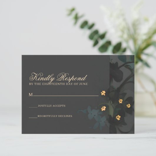 Gray Floral Abstract Moody Bohemian Handfasting RSVP Kaartje (Staand voorkant)
