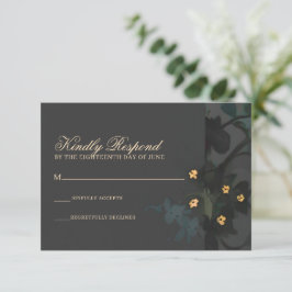 Gray Floral Abstract Moody Bohemian Handfasting RSVP Kaartje