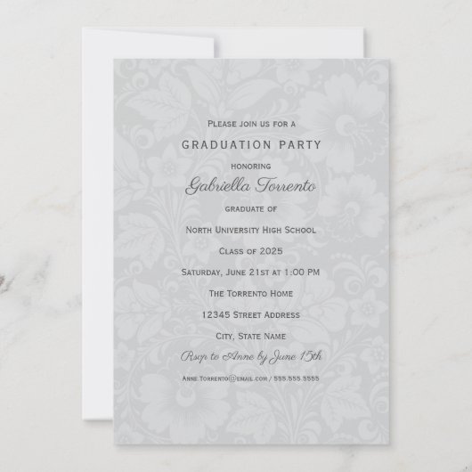  Gray Floral Afstuderen Foto Collage Kaart (Achterkant)