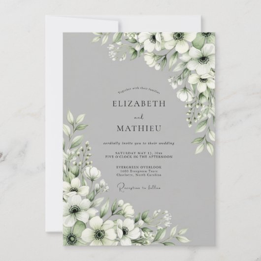 Gray Floral Bloom Wedding Kaart (Voorkant)