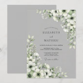 Gray Floral Bloom Wedding Kaart (Voorkant / Achterkant)