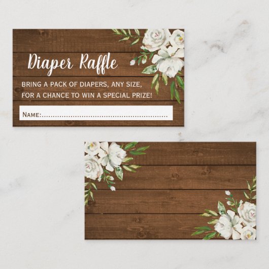 Gray Floral Chic Baby shower Diaper Raffle Tickets Informatiekaartje (Voorkant / Achterkant)