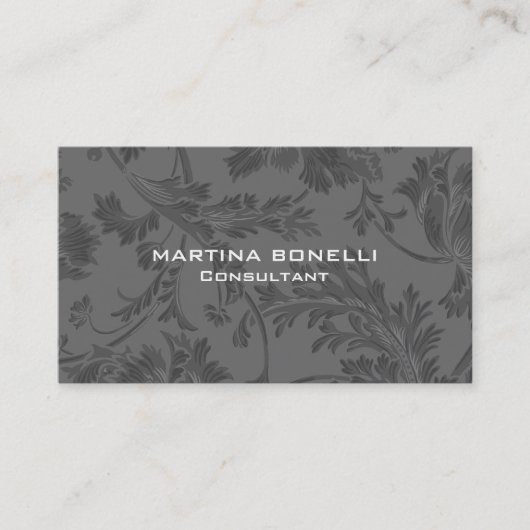 Gray Floral Damask Patroon Uniek Visitekaartje (Voorkant)