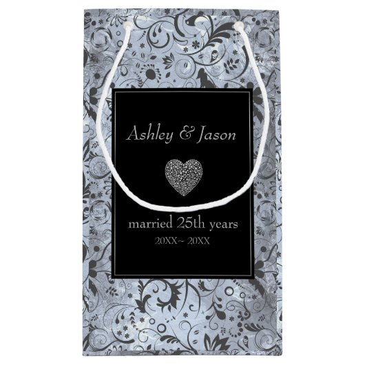 Gray Floral Damask Pattern Klein Cadeauzakje (Achterkant)