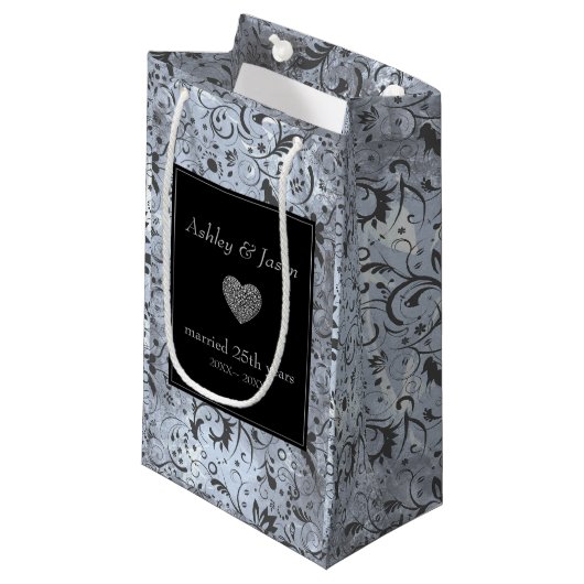 Gray Floral Damask Pattern Klein Cadeauzakje (Voorkant Gekanteld)