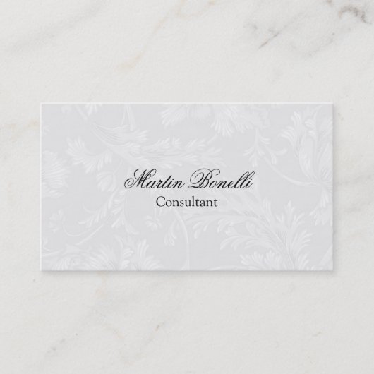 Gray Floral Damask Script Visitekaartje (Voorkant)