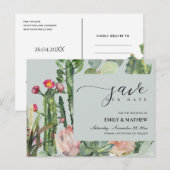 GRAY FLORAL DESERT CACTI FOLIAGE BEWAREN DE DATUM AANKONDIGINGSKAART (Voorkant / Achterkant)