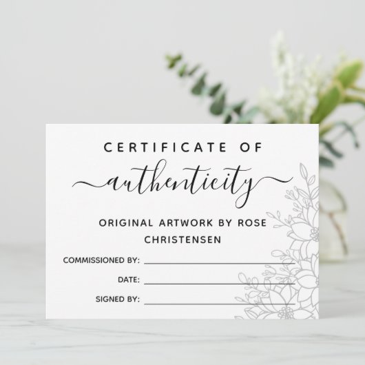 Gray Floral Groter certificaat van echtheid (Staand voorkant)