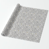 Gray Floral Lineart Waterverf Cadeaupapier (Uitgerold)